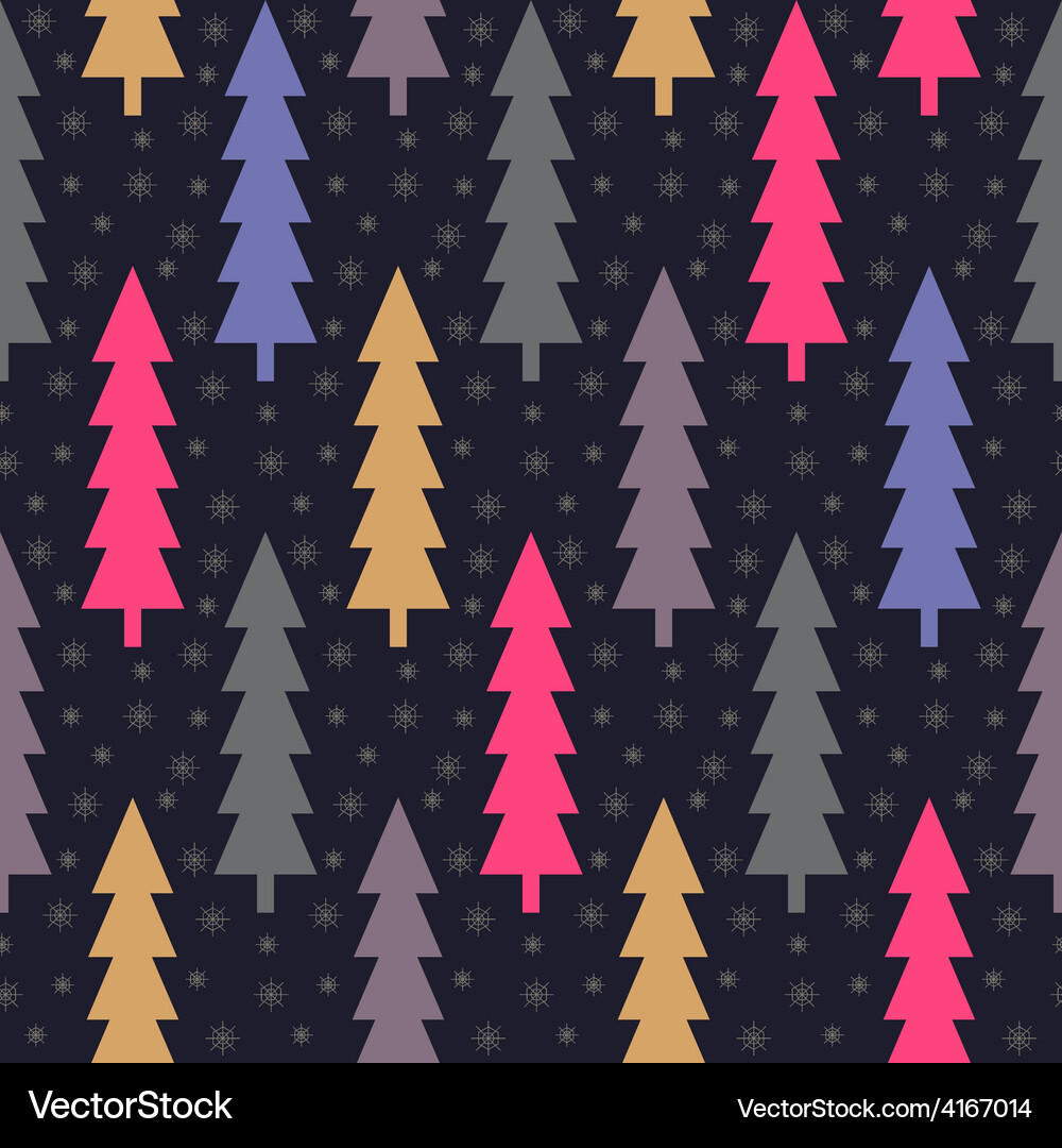Christmas trees and snowflake seamless pattern Vector Image