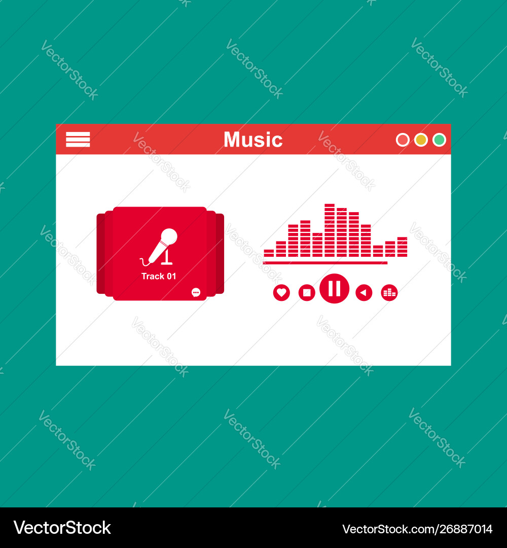 Media player application app template with flat Media player application app template with flat vector image