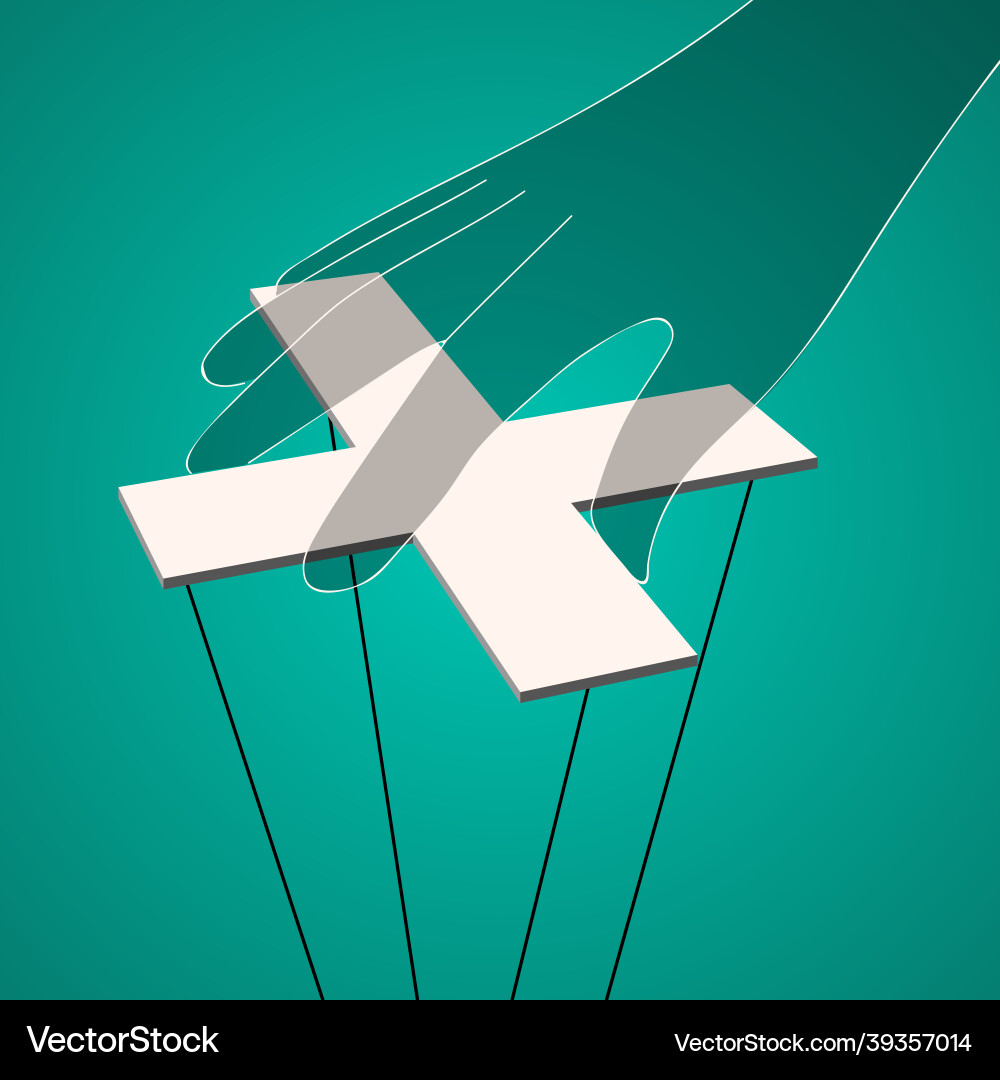 Puppeteers hand holding puppet cross with strings Vector Image