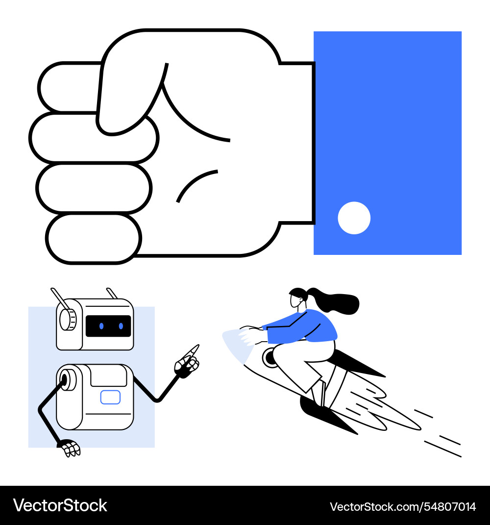Unity of technology and human action symbolized Unity of technology and human action symbolized vector image