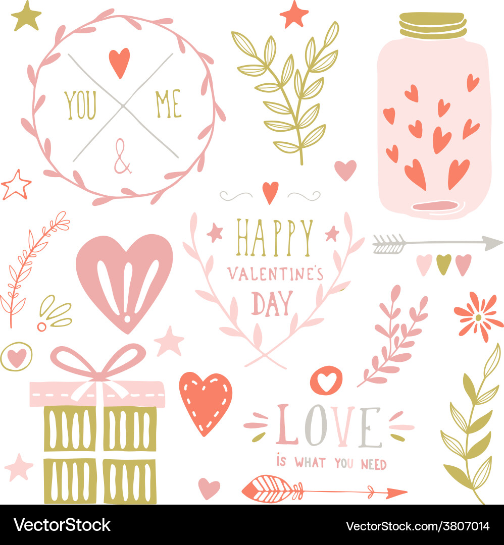 Valentine's Day Decor Elements Vector Image