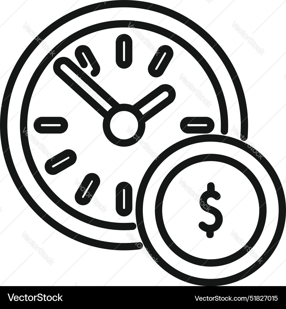 Clock overlapping with a coin showing the concept Clock overlapping with a coin showing the concept Vector Image