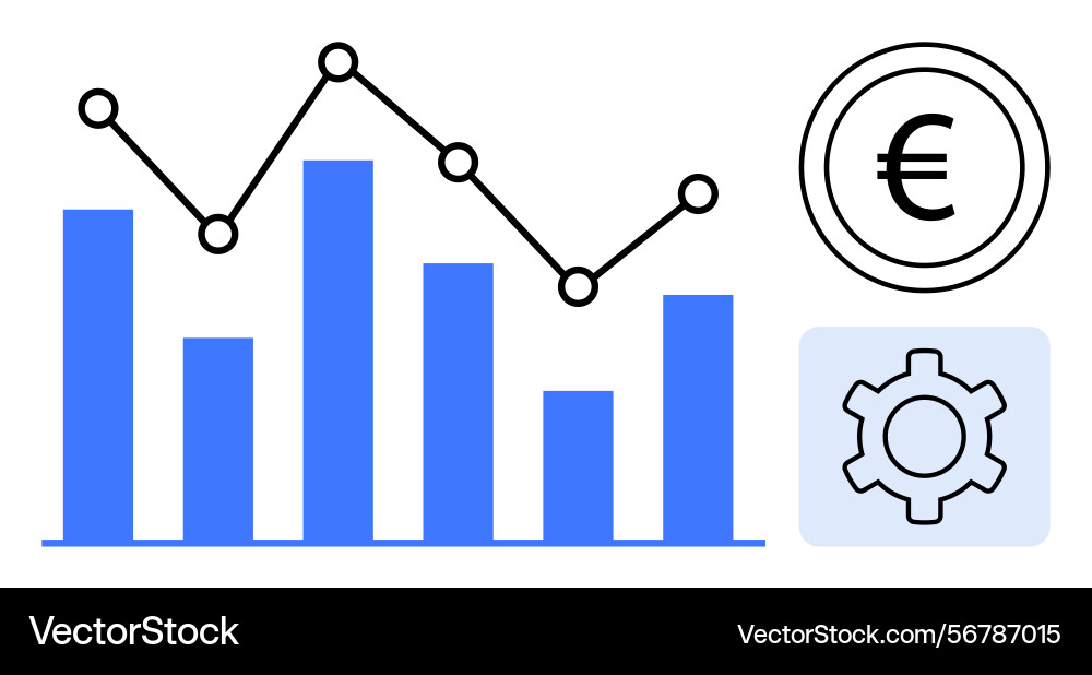 Data analytics with bar chart line graph euro Data analytics with bar chart line graph euro vector image
