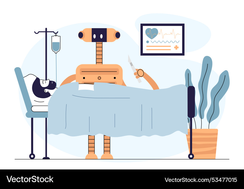 Robot surgeon concept bot with scalpel performs Robot surgeon concept bot with scalpel performs Vector Image