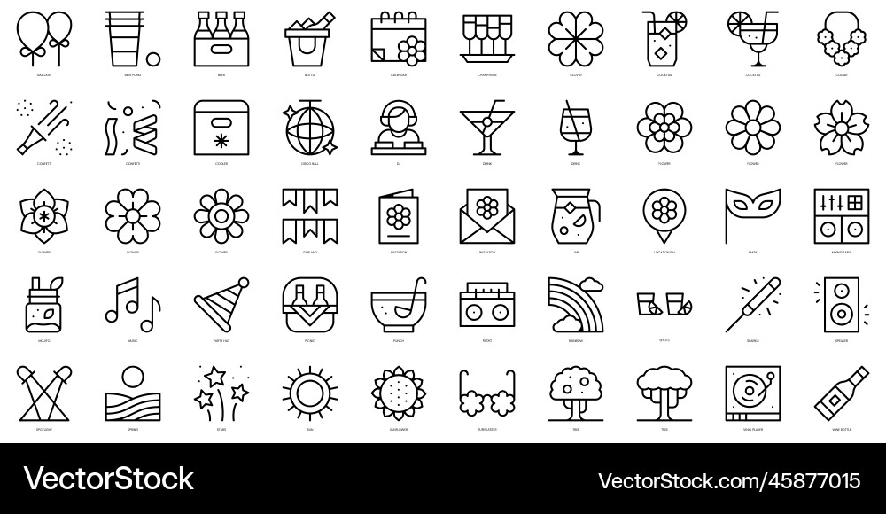 Spring Party Line Icons Vector Image