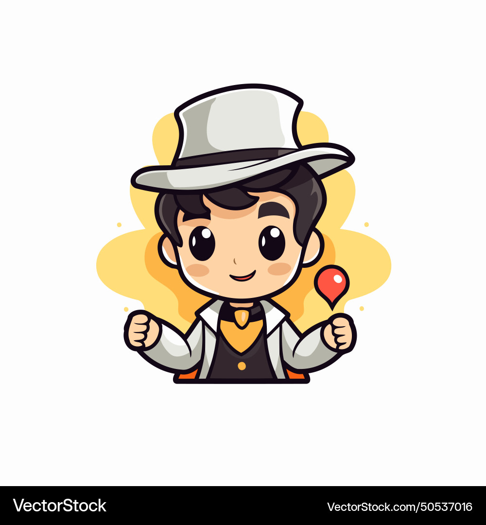 Cute boy in a hat with map pointer Vector Image