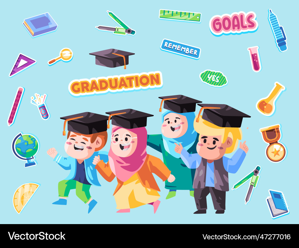 Graduation muslim friends graduate Graduation muslim friends graduate vector image