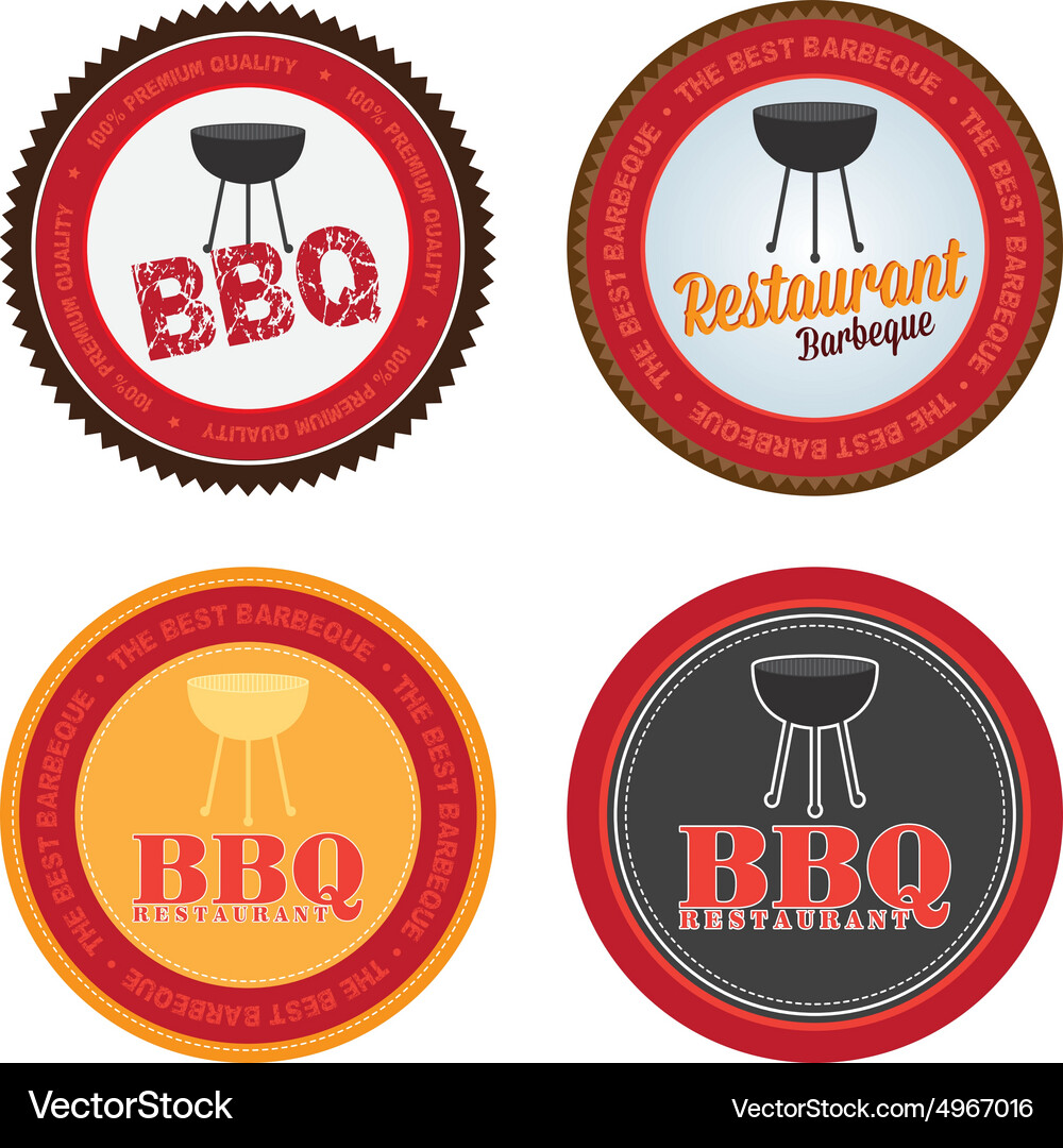 Set labels with text and barbecue elements Vector Image