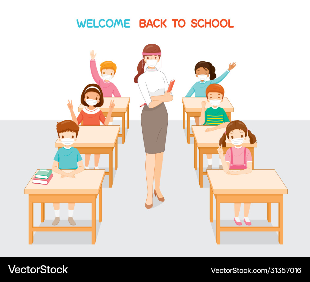 Welcome back to school teacher and students Welcome back to school teacher and students vector image