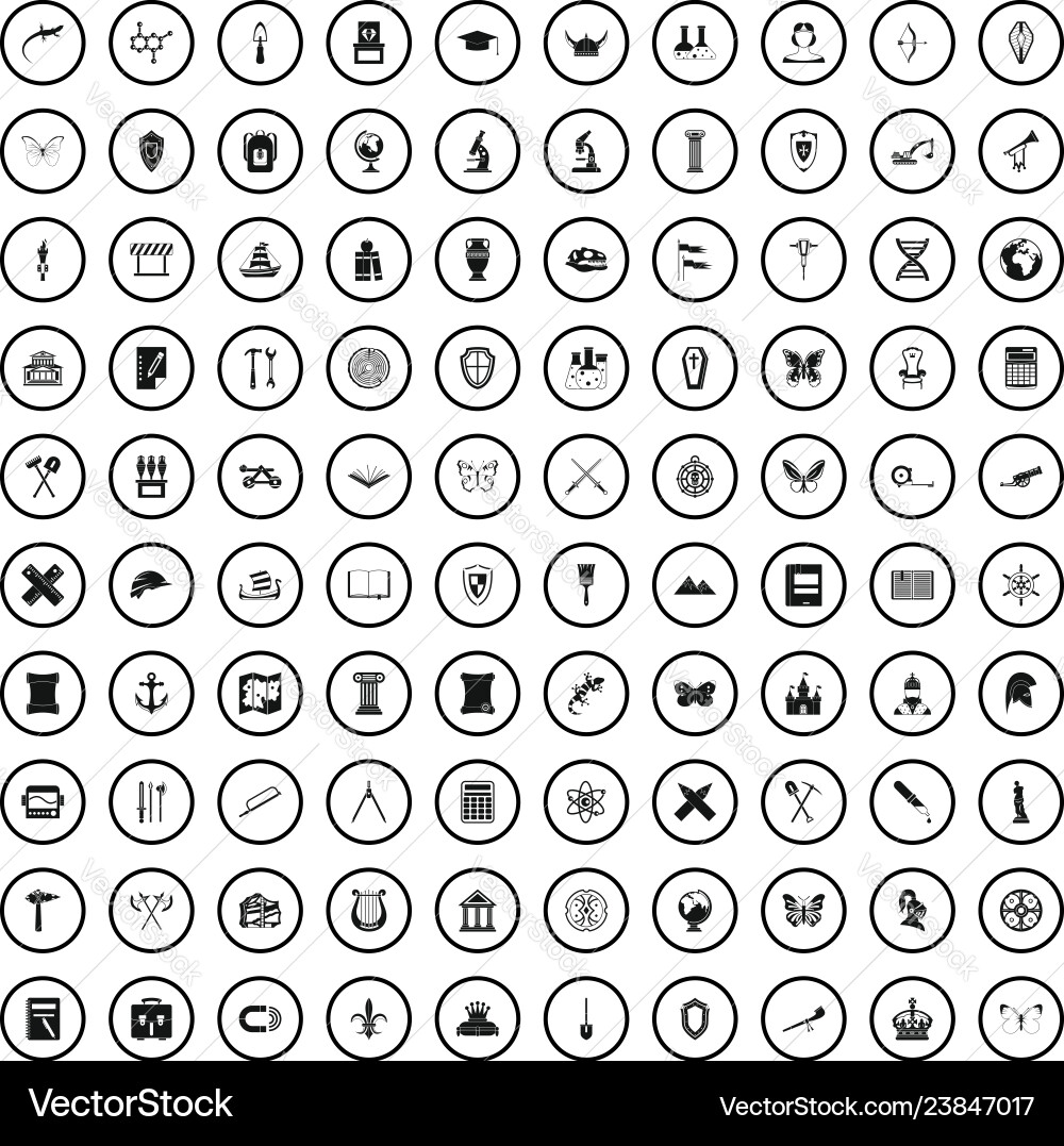 100 archeology icons set simple style 100 archeology icons set simple style vector image