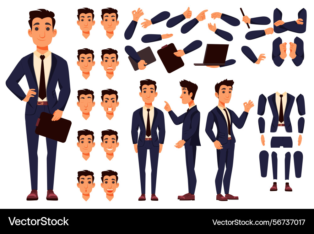 Businessman character constructor for animation Businessman character constructor for animation vector image