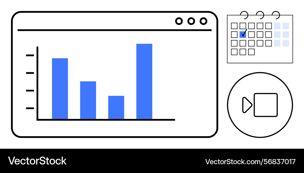 Data analysis dashboard with bar chart calendar Data analysis dashboard with bar chart calendar vector image