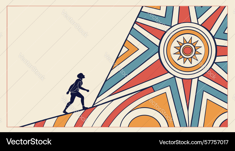 Determined runner on uphill path with abstract vector image