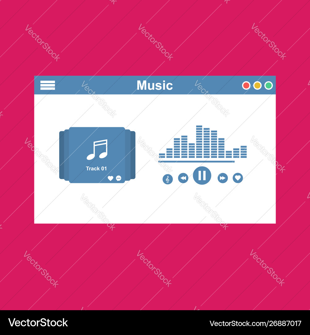 Media player application app template with flat Media player application app template with flat vector image