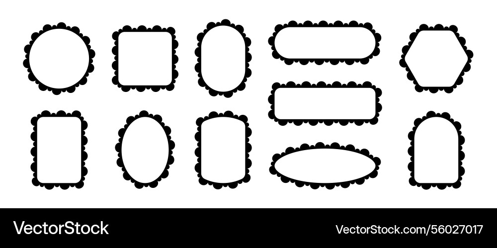 Scallop edge frame lace borders with pattern Scallop edge frame lace borders with pattern vector image