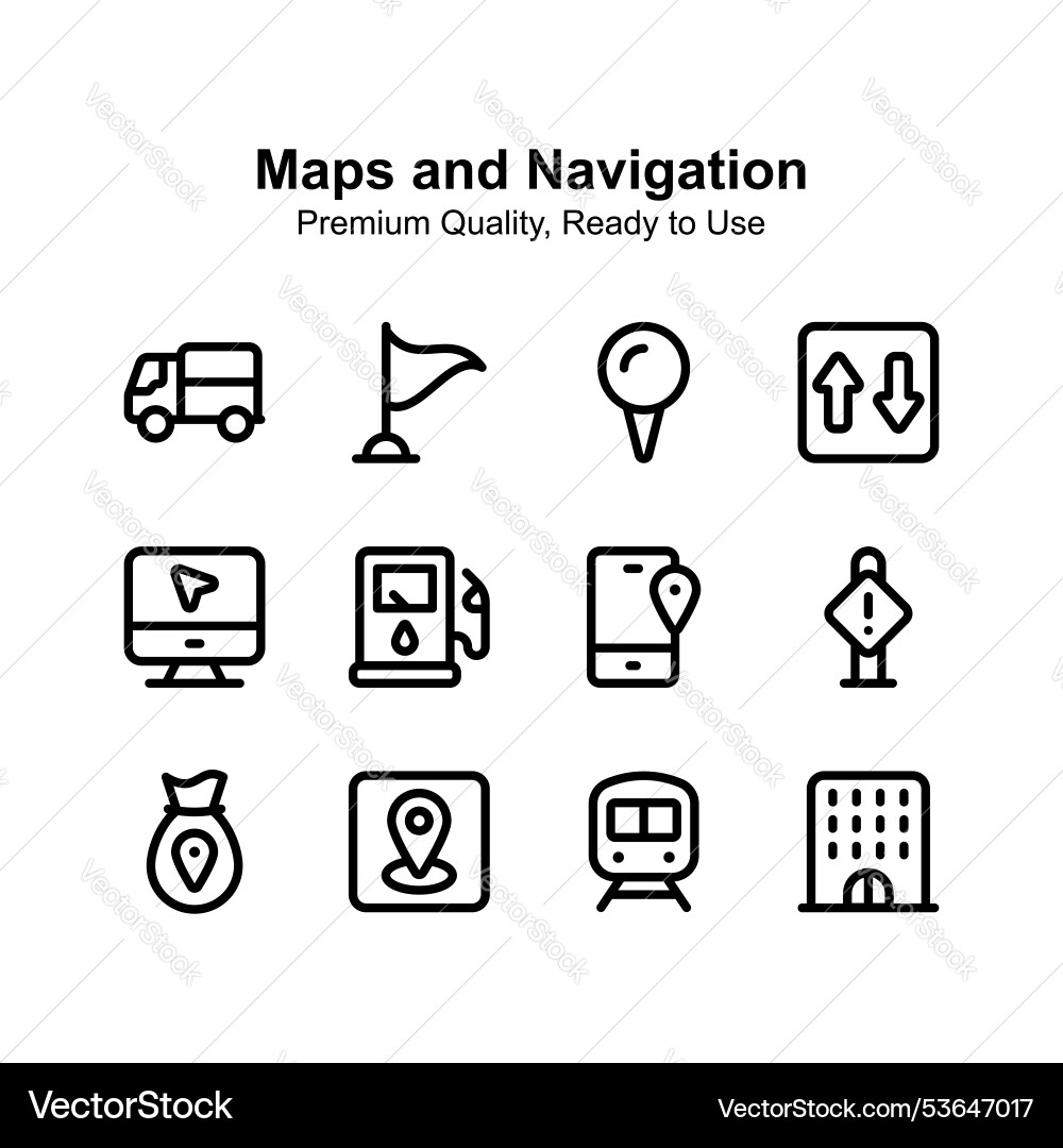 Unique style maps and navigation icons set vector image