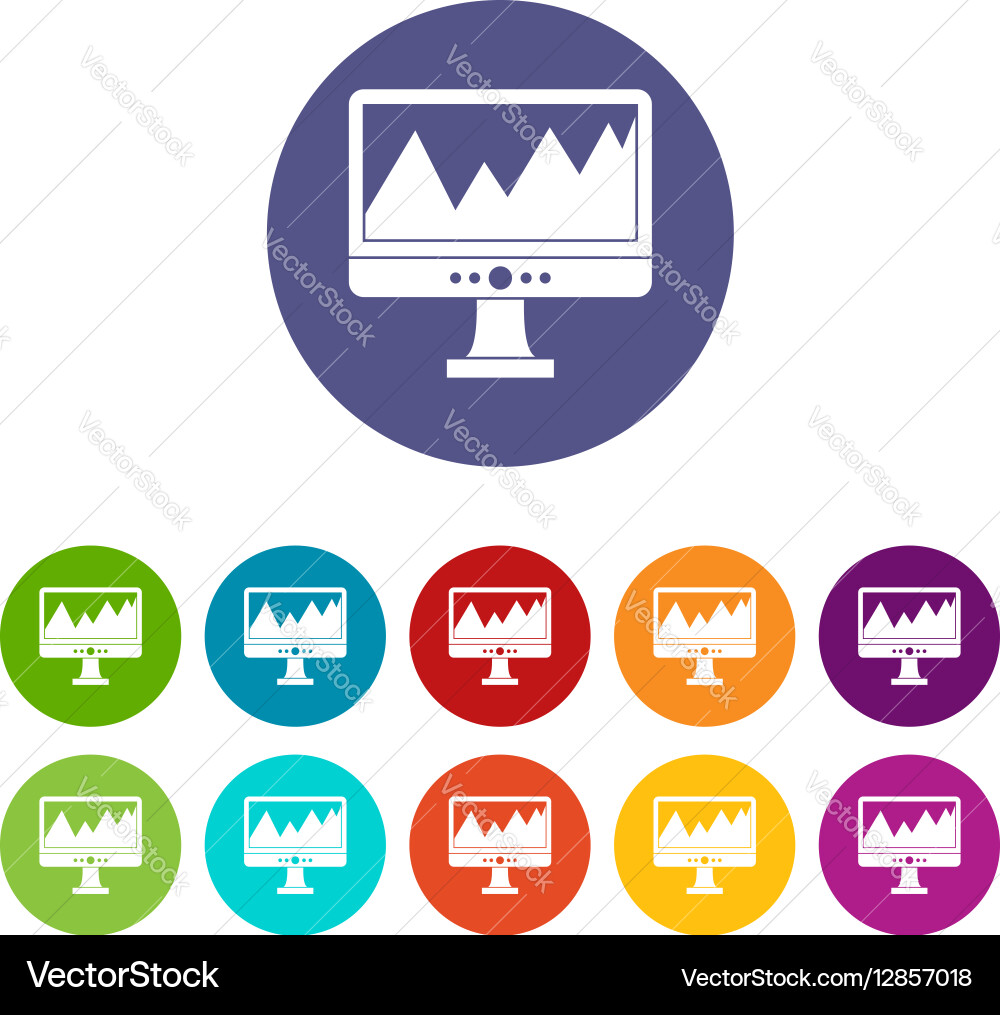 Monitor and a chart set icons vector image