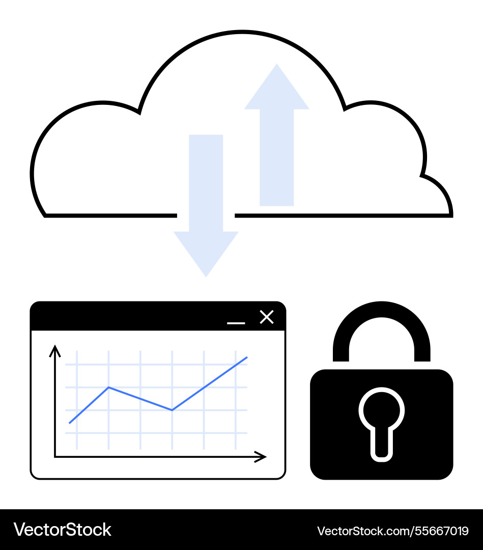 Cloud data transfer with analytics and security Cloud data transfer with analytics and security vector image