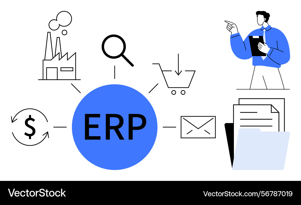 Erp system process flow with connected industry e Vector Image