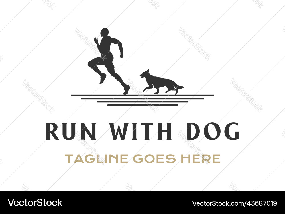 Man and Dog Running Silhouette Vector Image