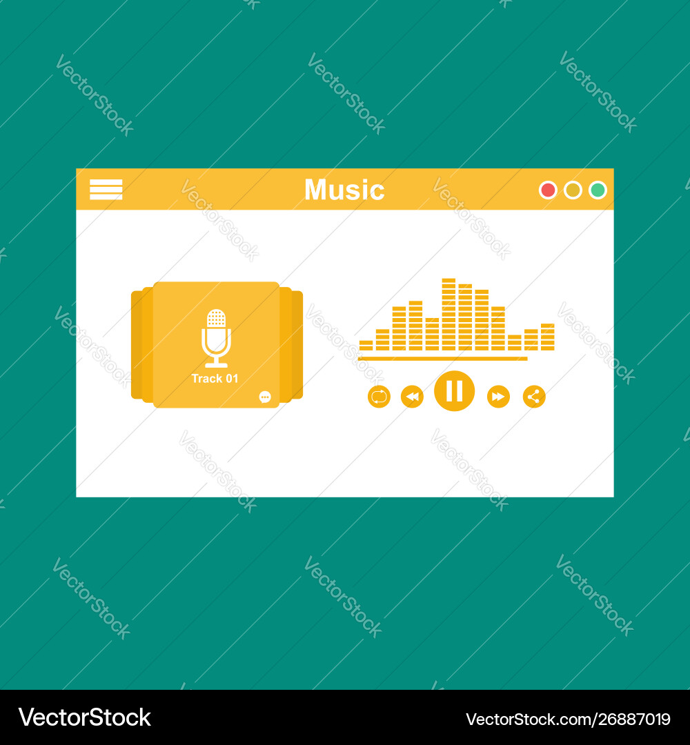 Media player application app template with flat Media player application app template with flat Vector Image