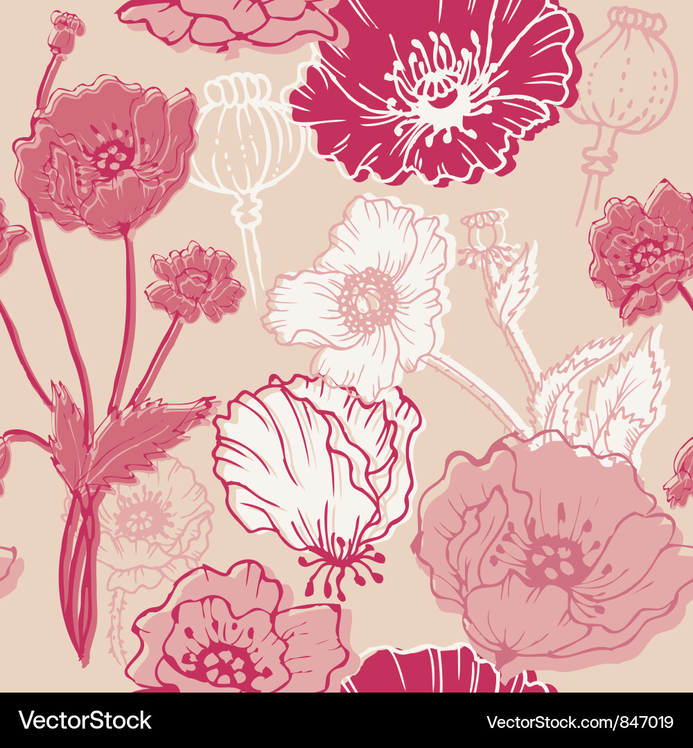 Poppy Flower Seamless Pattern Royalty Free Vector Image