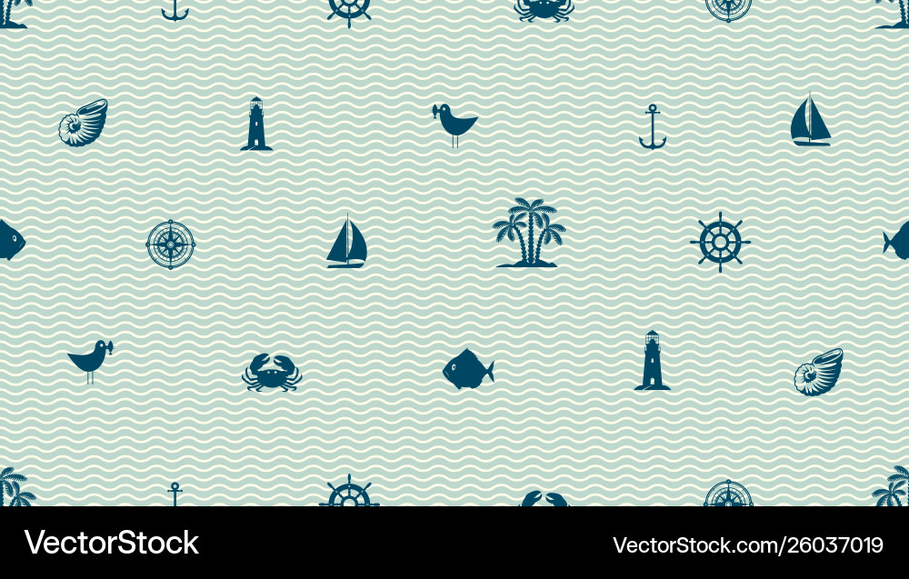 Seamless background with cute sea objects Seamless background with cute sea objects vector image