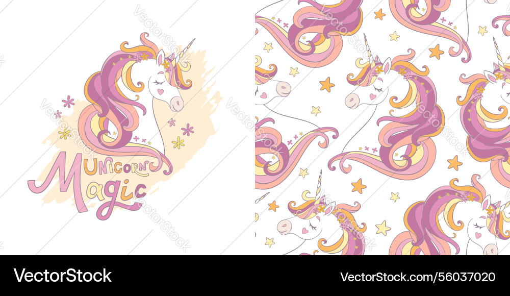 Character and seamless pattern with unicorn vector image