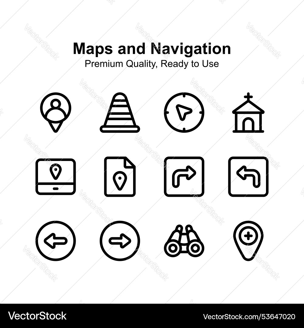 Creatively crafted maps and navigation icon set vector image