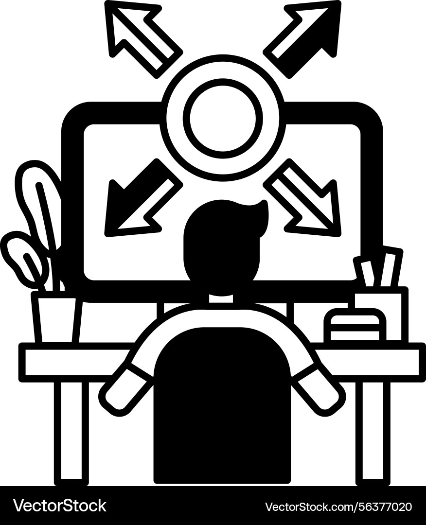 Man is sitting at a desk with computer monitor vector image