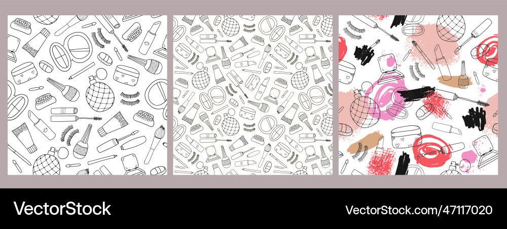 Set of seamless cosmetcis patterns make up Set of seamless cosmetcis patterns make up vector image
