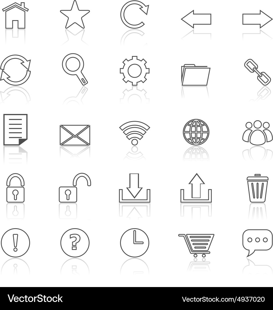 Tool bar line icons with reflect on white Vector Image