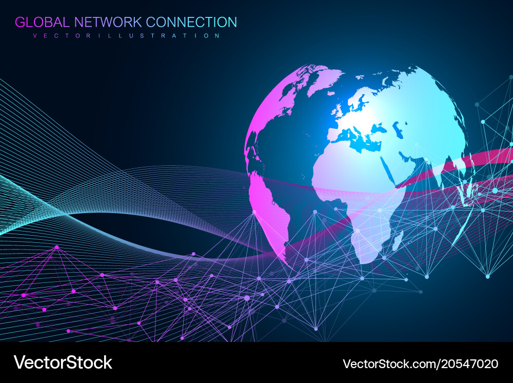 World map point with global technology networking vector image