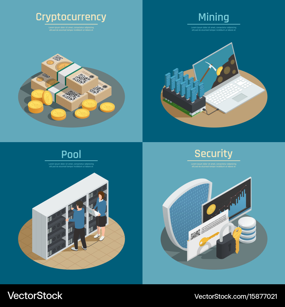 Cryptocurrency Mining Compositions Royalty Free Vector Image