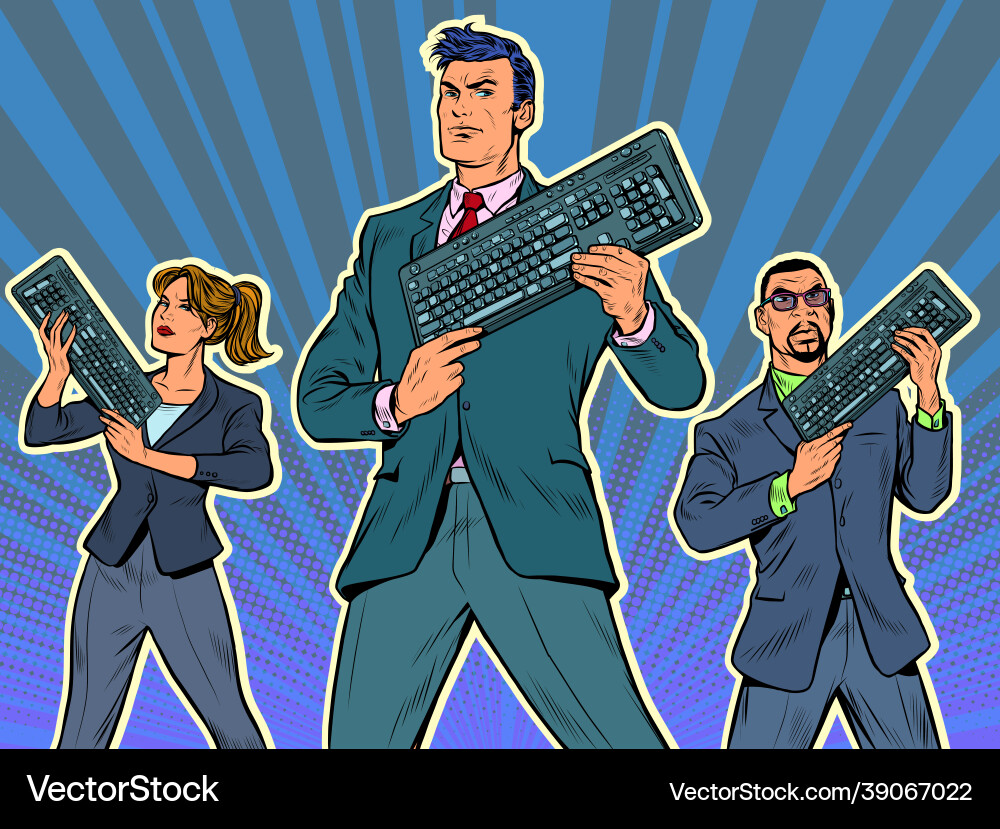 Businessmen with a computer keyboard internet Businessmen with a computer keyboard internet vector image