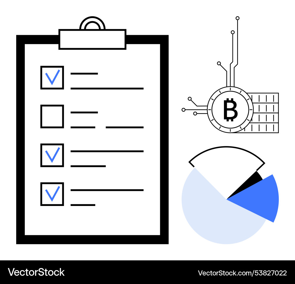 Checklist with checkboxes and bitcoin symbol next Checklist with checkboxes and bitcoin symbol next vector image