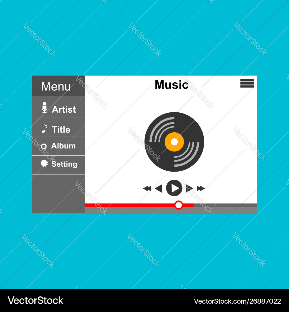 Media player application app template with flat Media player application app template with flat Vector Image
