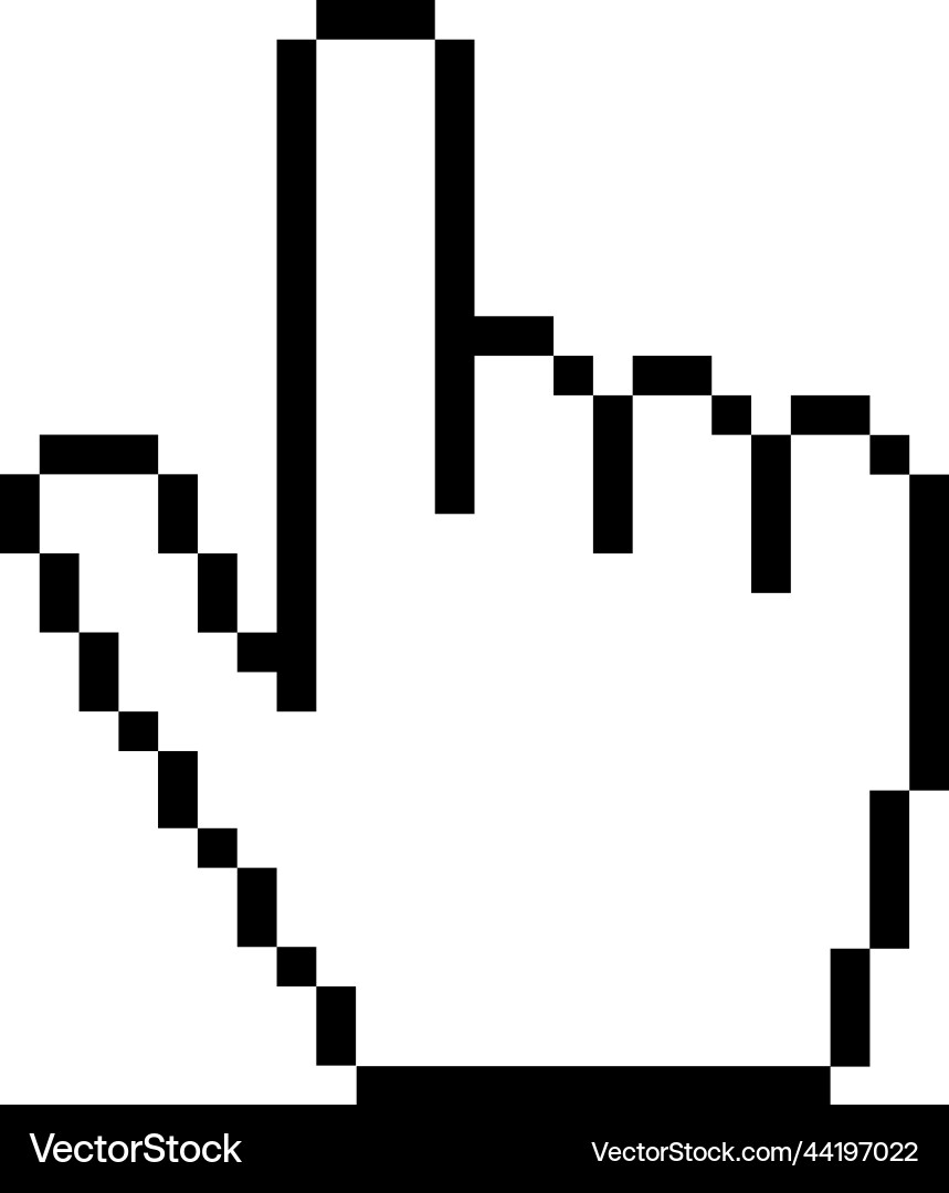 Pixel hand cursor retro press pointer symbol vector image