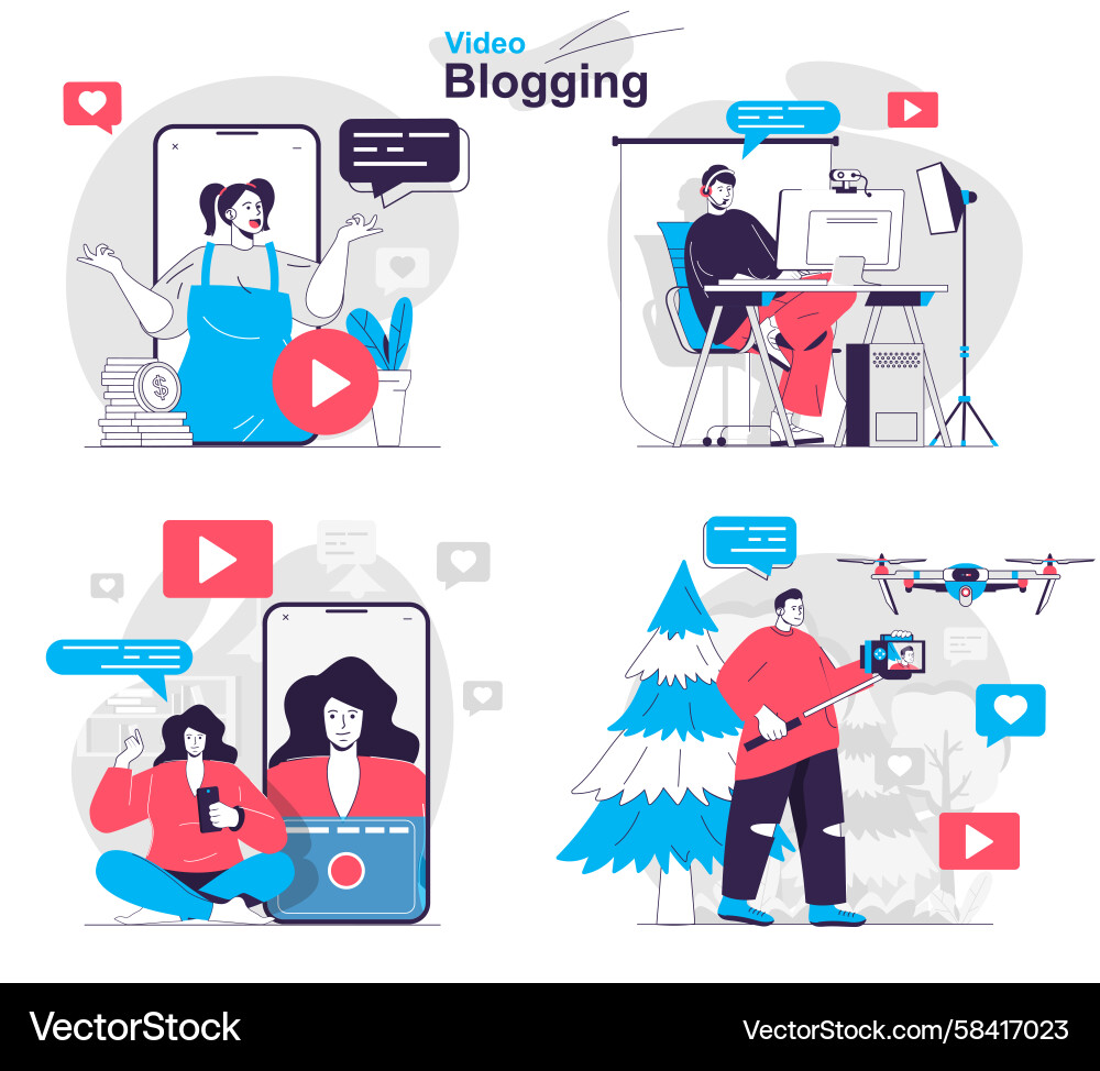 Blogger Video Content Creation Vector Image