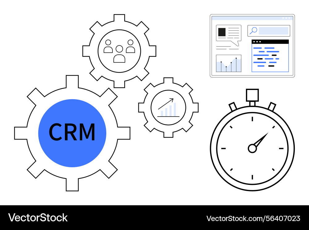 Crm optimization with gears data dashboard Crm optimization with gears data dashboard vector image