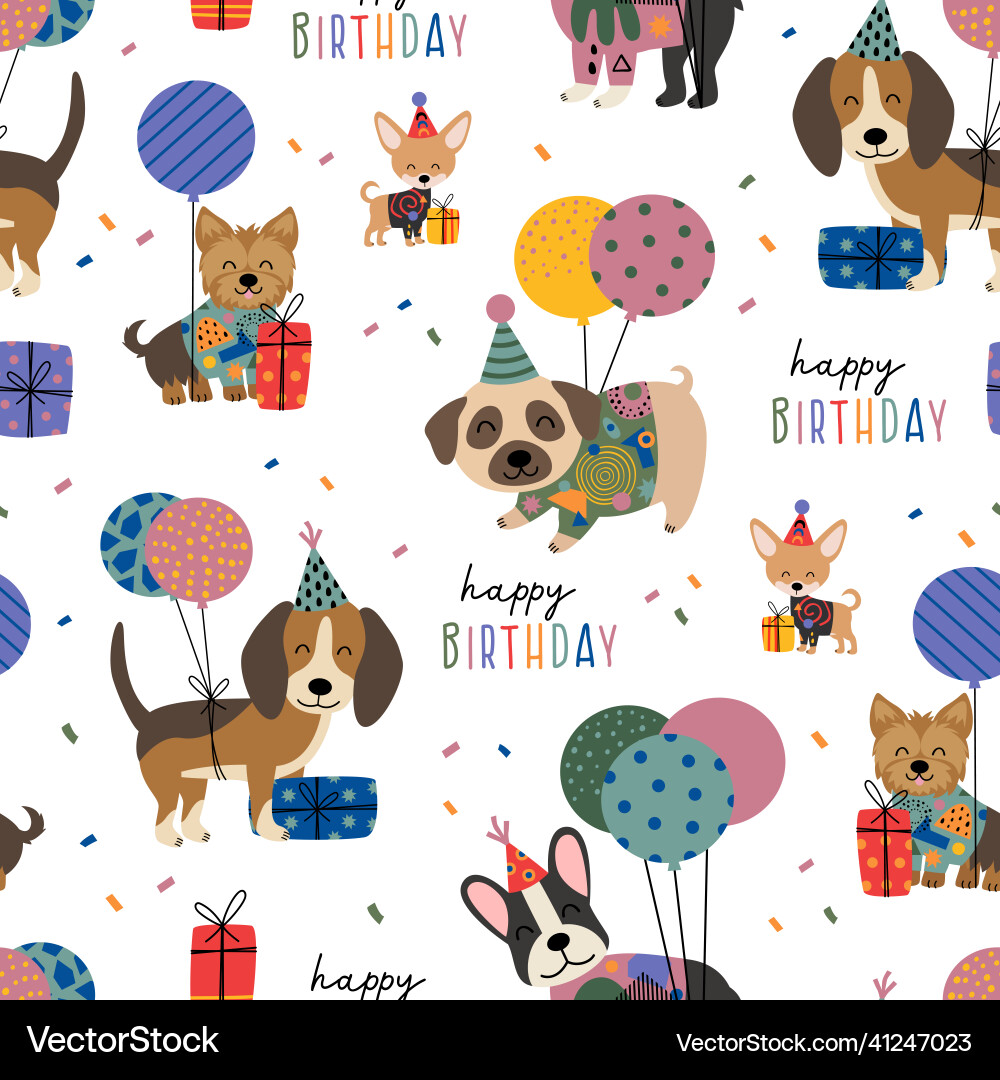 Cute Birthday Dog Pattern Vector Image