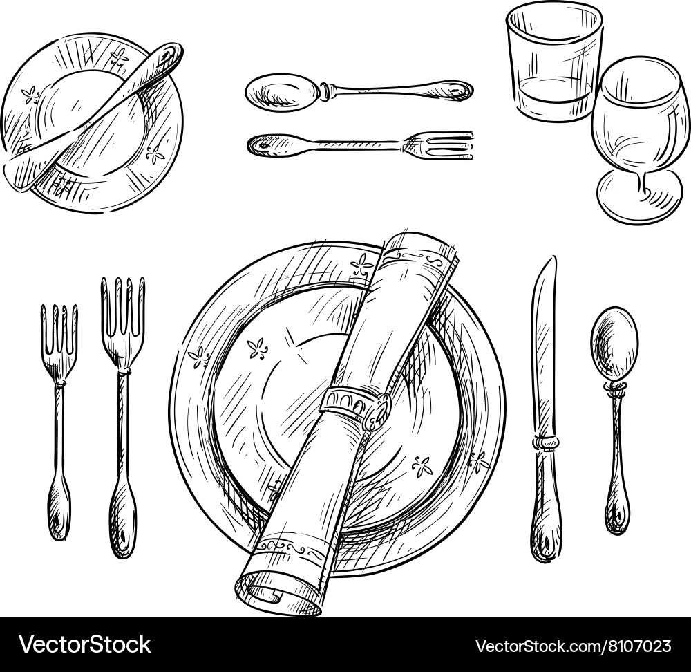 Elegant Table Setting Sketch vector image