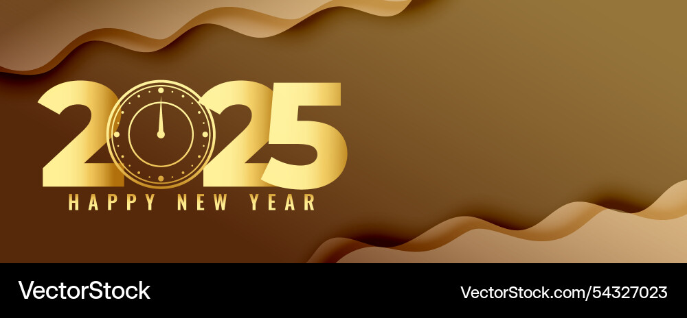 Happy new year 2025 holiday wallpaper with clock Vector Image
