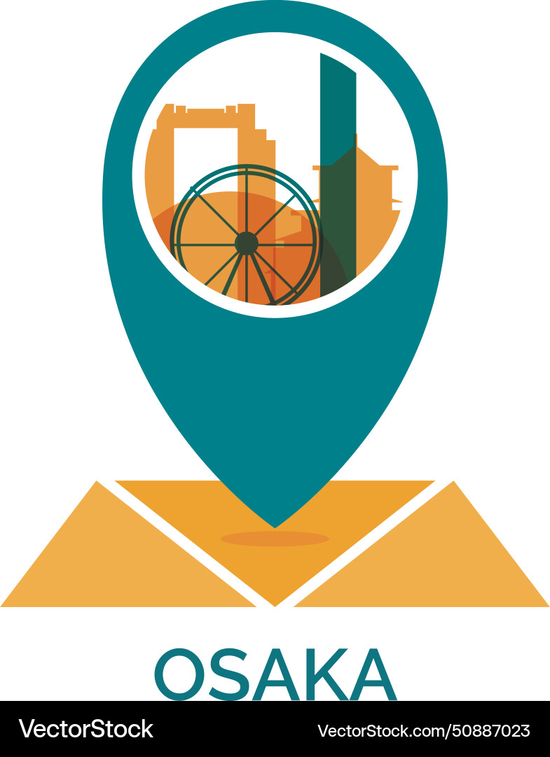 Japan osaka map city pin point geolocation modern Japan osaka map city pin point geolocation modern vector image