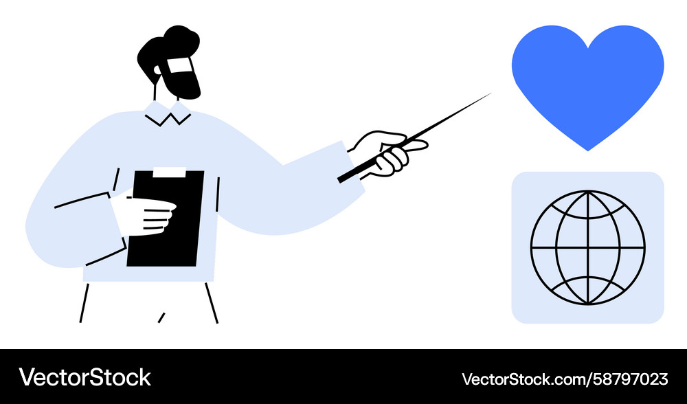 Man with clipboard and pointer explaining global Man with clipboard and pointer explaining global Vector Image