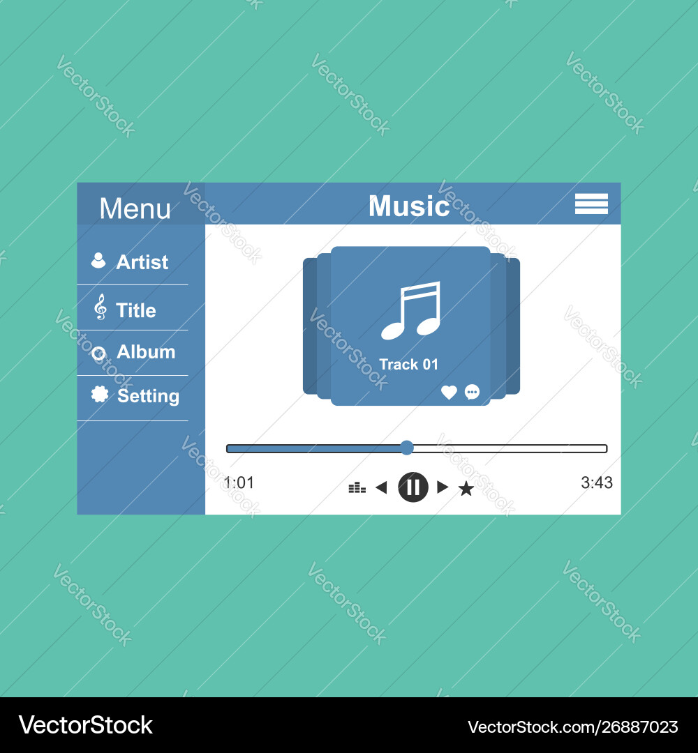 Media player application app template with flat Media player application app template with flat vector image