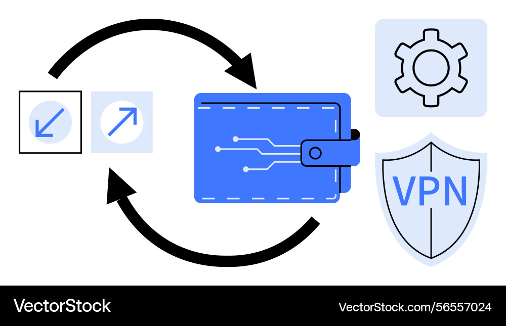 Digital wallet security with vpn data exchange Digital wallet security with vpn data exchange vector image