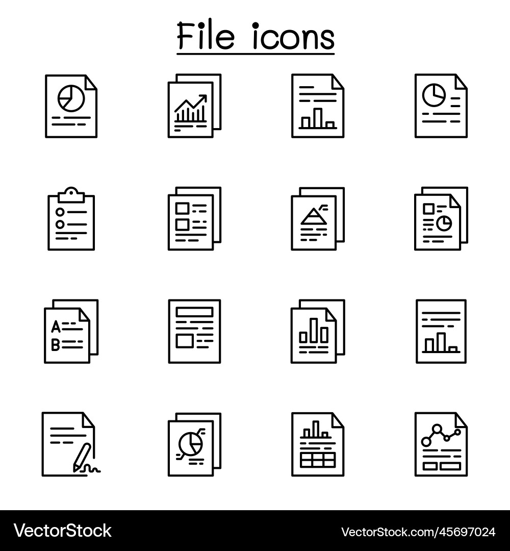 File document report icon set in thin line style vector image