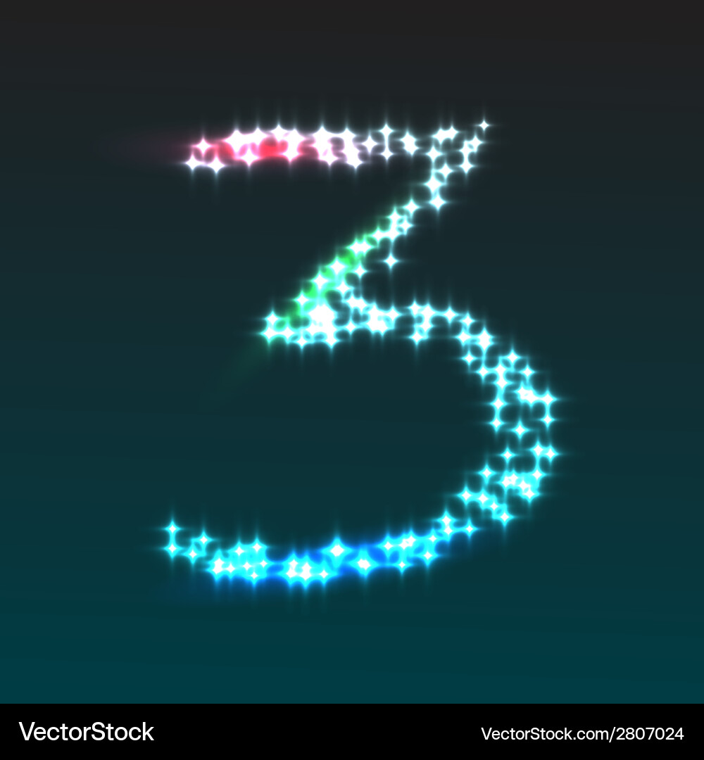 Glowing Number Three with Sparkles vector image