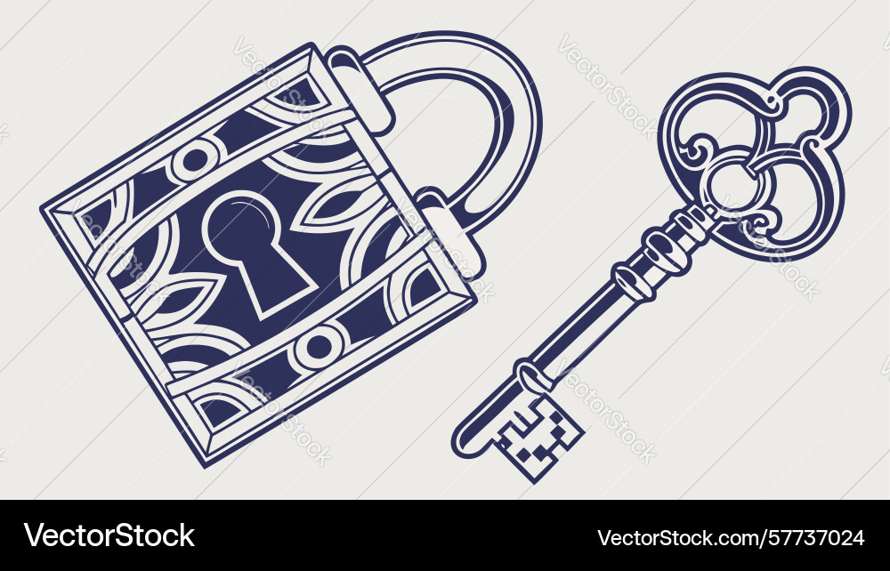 Lock and key with abstract geometric design vector image